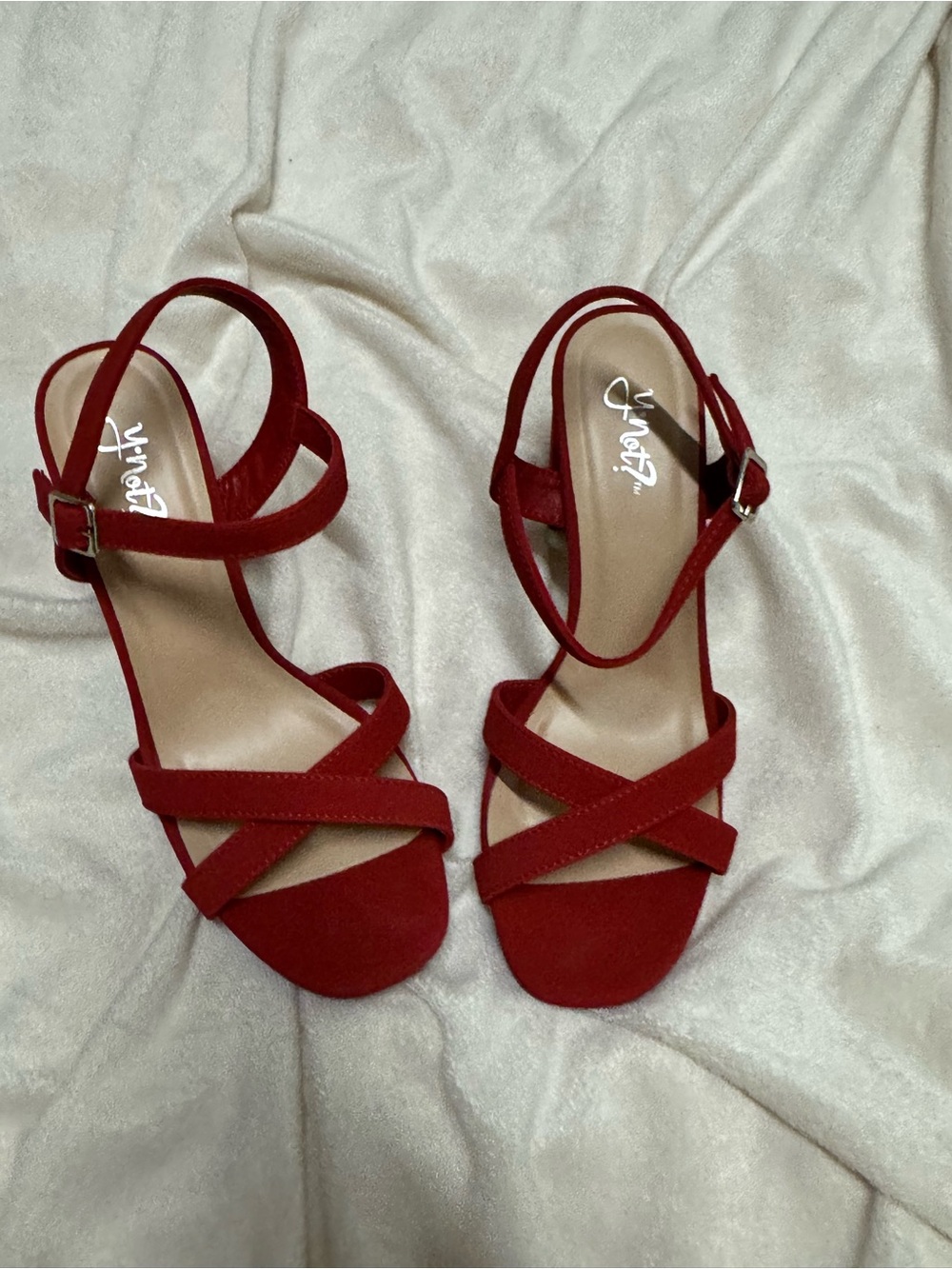 Red Strappy Women's Block Heels with Ankle Strap
